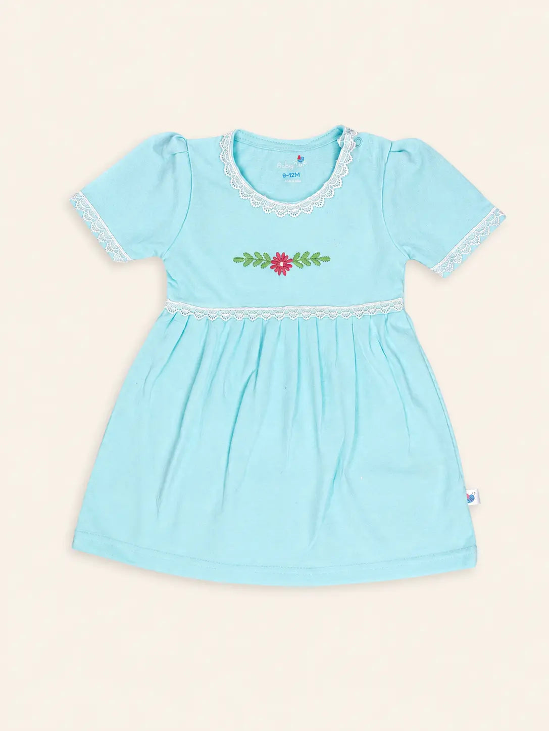 Aqua Blue — Tiny Blossom upper dress design and neckline crafted from organic cotton, minimalist baby clothing by BabyRon