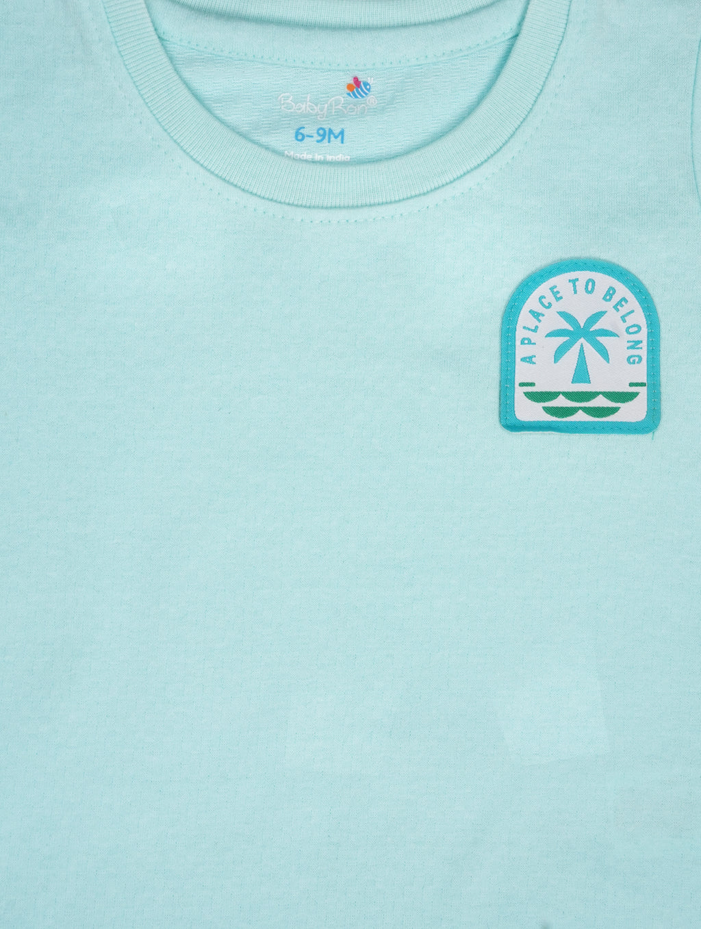 Aqua Mist — BabyRon Breeze premium organic cotton baby pyjama set worn by baby boy model, soft breathable baby wear for 0–12 months, gentle on sensitive skin, premium baby clothing India by BabyRon