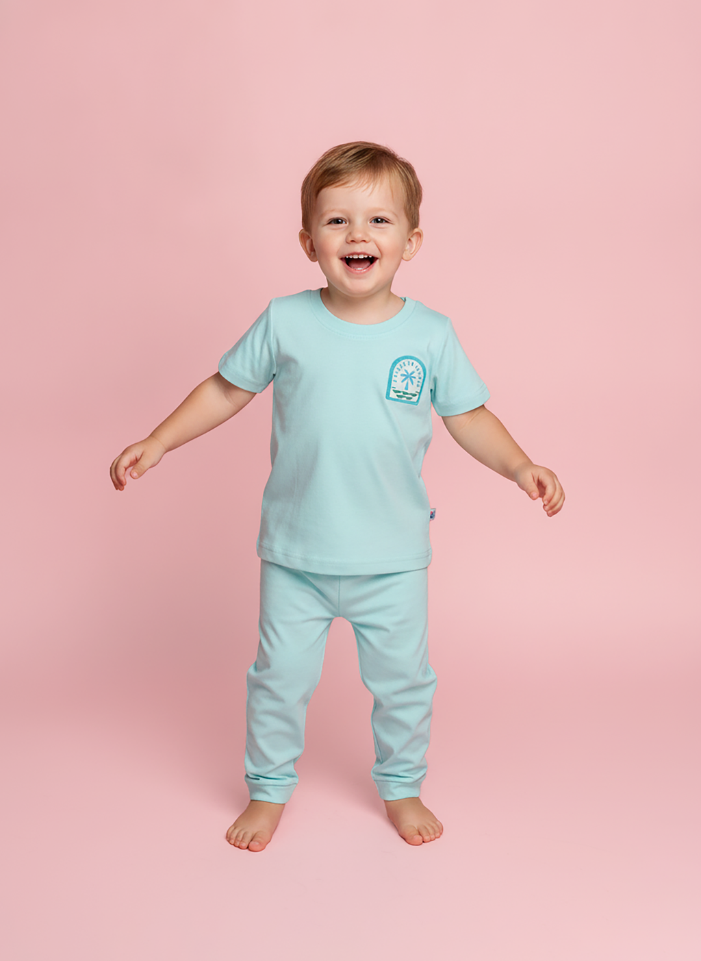 Aqua Mist — BabyRon Breeze premium organic cotton baby pyjama set worn by baby boy model, soft breathable baby wear for 0–12 months, gentle on sensitive skin, premium baby clothing India by BabyRon