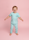 Aqua Mist — BabyRon Breeze premium organic cotton baby pyjama set worn by baby boy model, soft breathable baby wear for 0–12 months, gentle on sensitive skin, premium baby clothing India by BabyRon