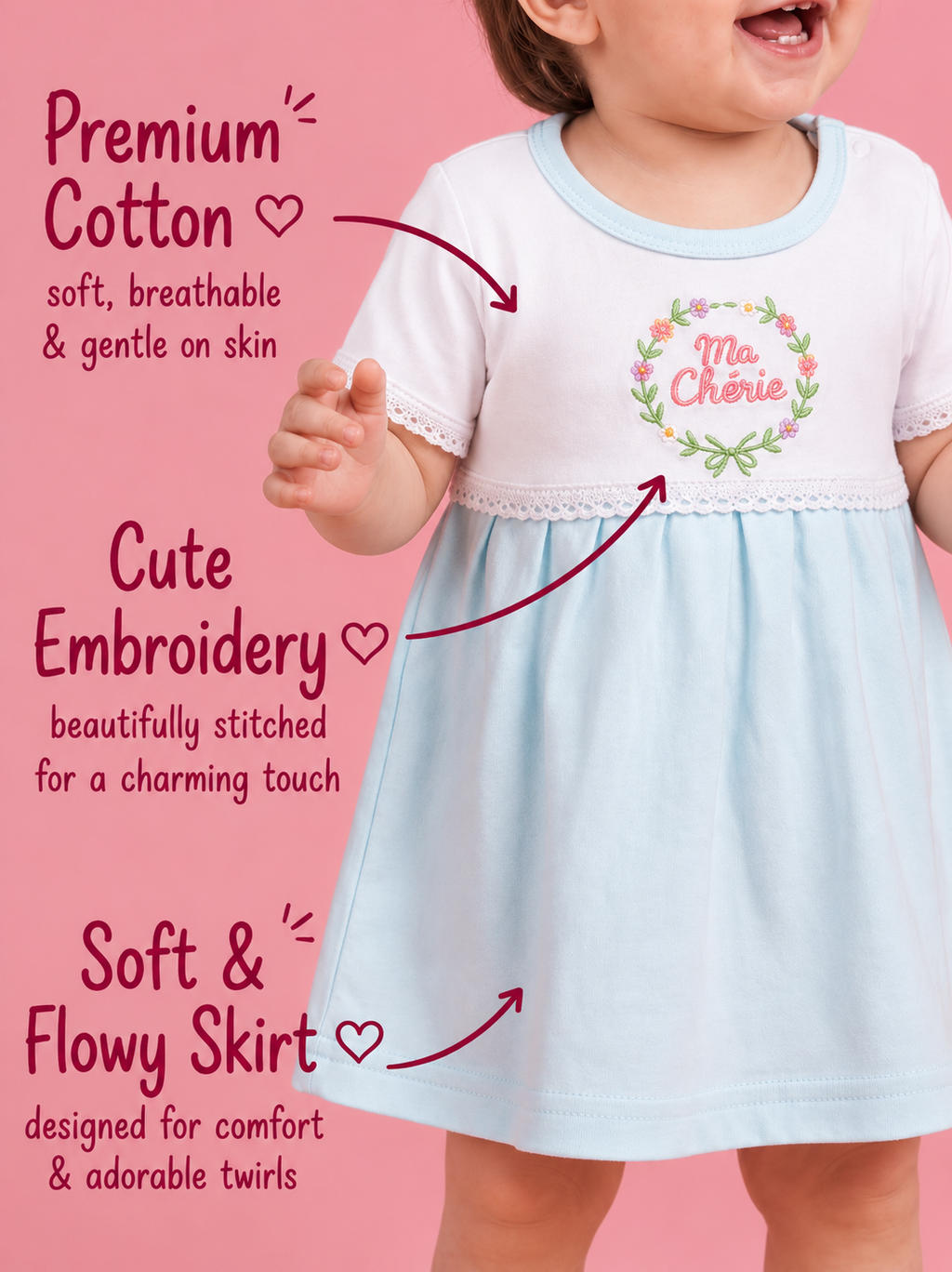 Aqua Mist — BabyRon Darling premium organic cotton baby pyjama set worn by baby girl model, soft breathable baby wear for 0–12 months, gentle on sensitive skin, premium baby clothing India by BabyRon