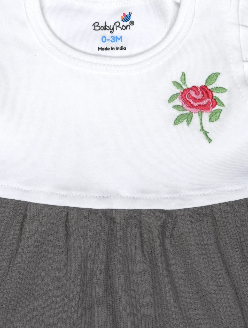 Ash Grey — Tiny Rose close-up of fabric texture and stitching, export quality baby clothes made from organic cotton by BabyRon