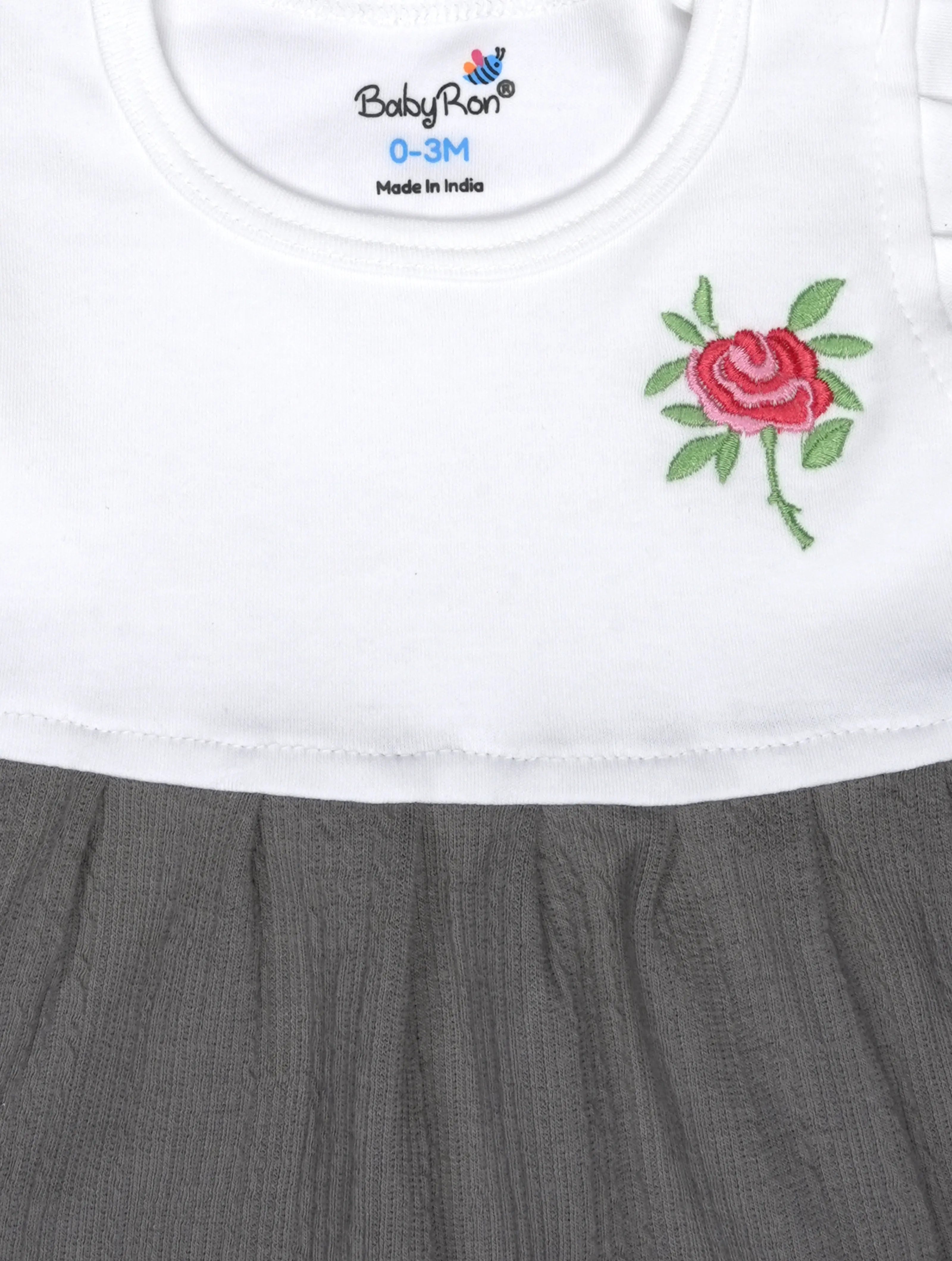 Ash Grey — Tiny Rose close-up of fabric texture and stitching, export quality baby clothes made from organic cotton by BabyRon