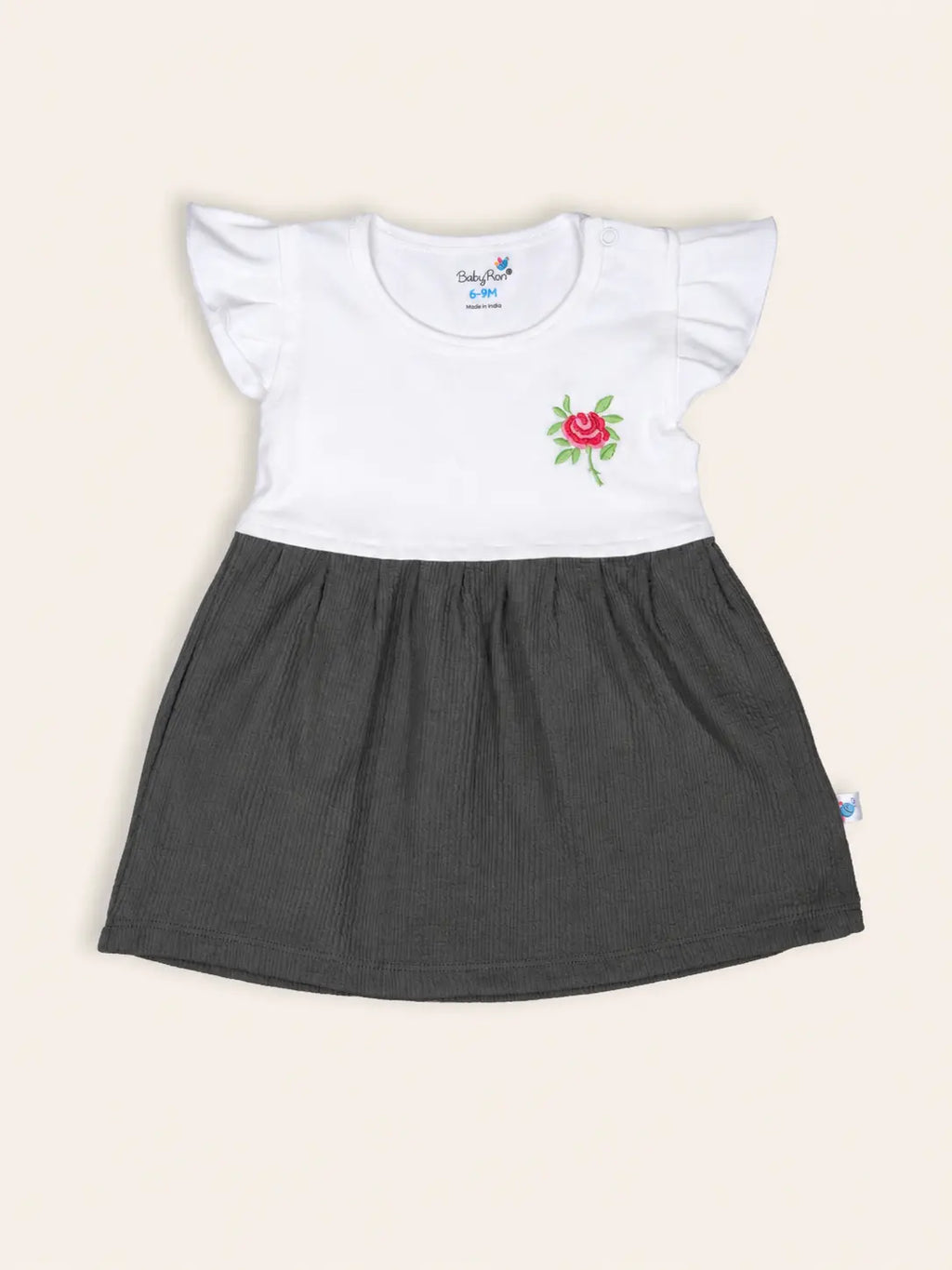 Ash Grey — Tiny Rose upper dress design and neckline in soft organic cotton, minimalist baby clothing and newborn cotton clothing by BabyRon