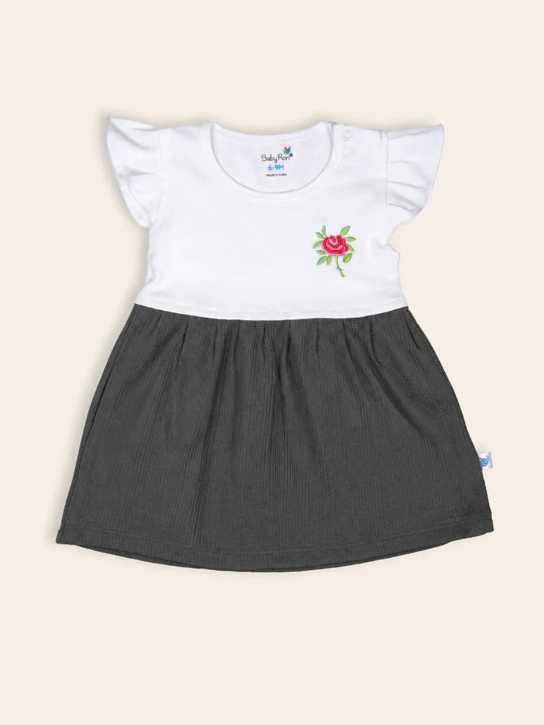 Ash Grey — Tiny Rose upper dress design and neckline in soft organic cotton, minimalist baby clothing and newborn cotton clothing by BabyRon