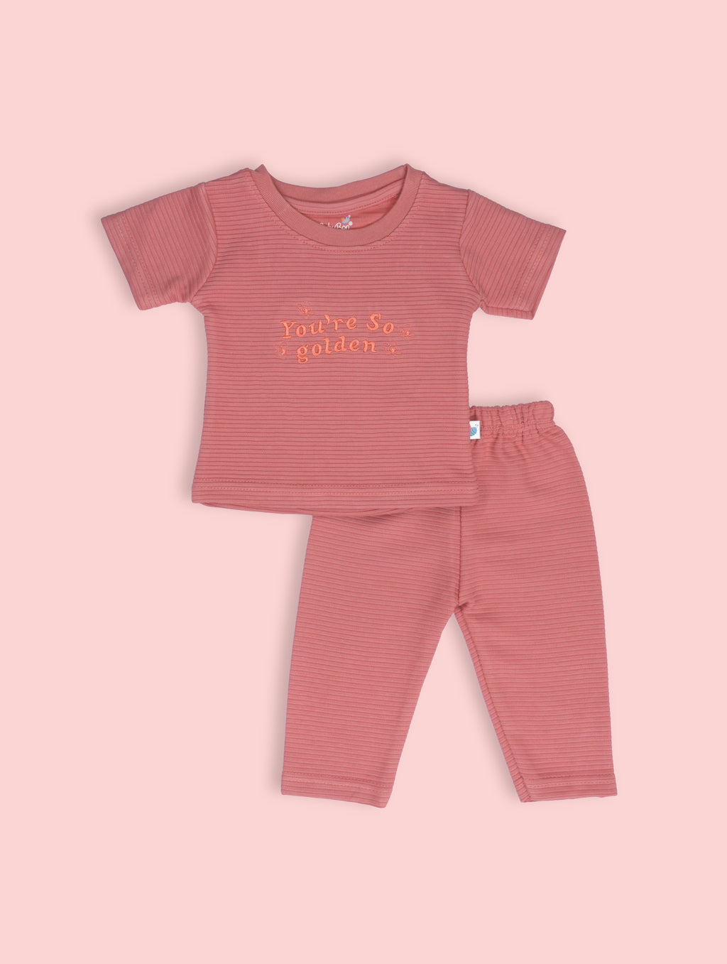 Berry Pink — BabyRon Golden premium organic cotton baby pyjama set worn by baby girl model, soft breathable baby wear for 0–12 months, gentle on sensitive skin, premium baby clothing India by BabyRon