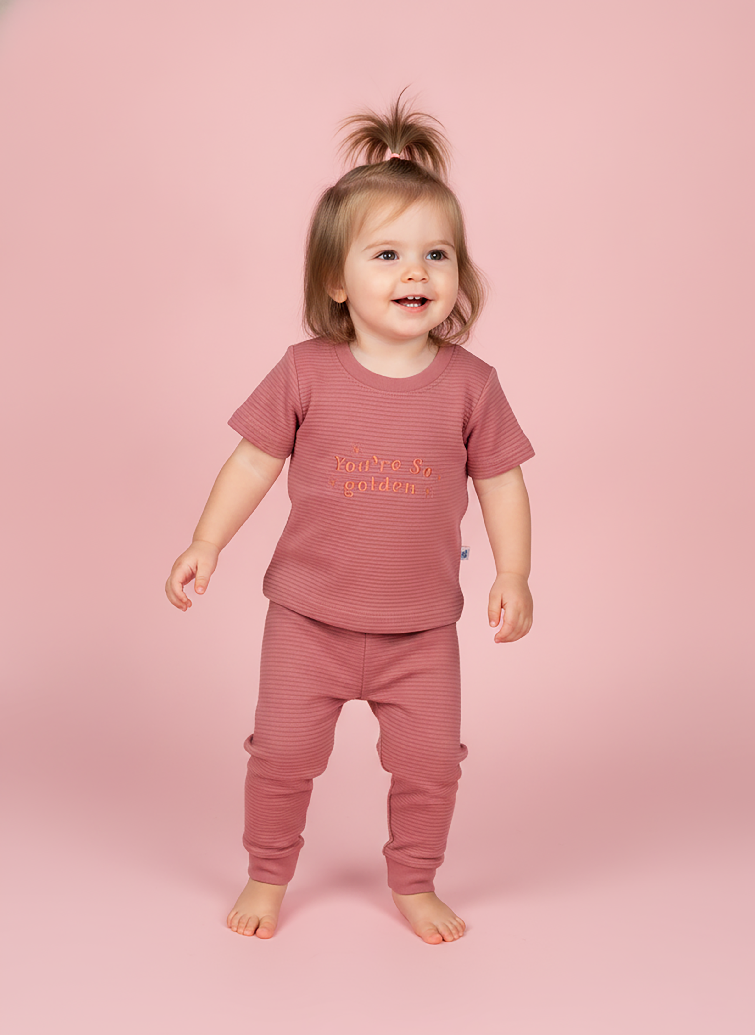 Berry Pink — BabyRon Golden premium organic cotton baby pyjama set worn by baby girl model, soft breathable baby wear for 0–12 months, gentle on sensitive skin, premium baby clothing India by BabyRon