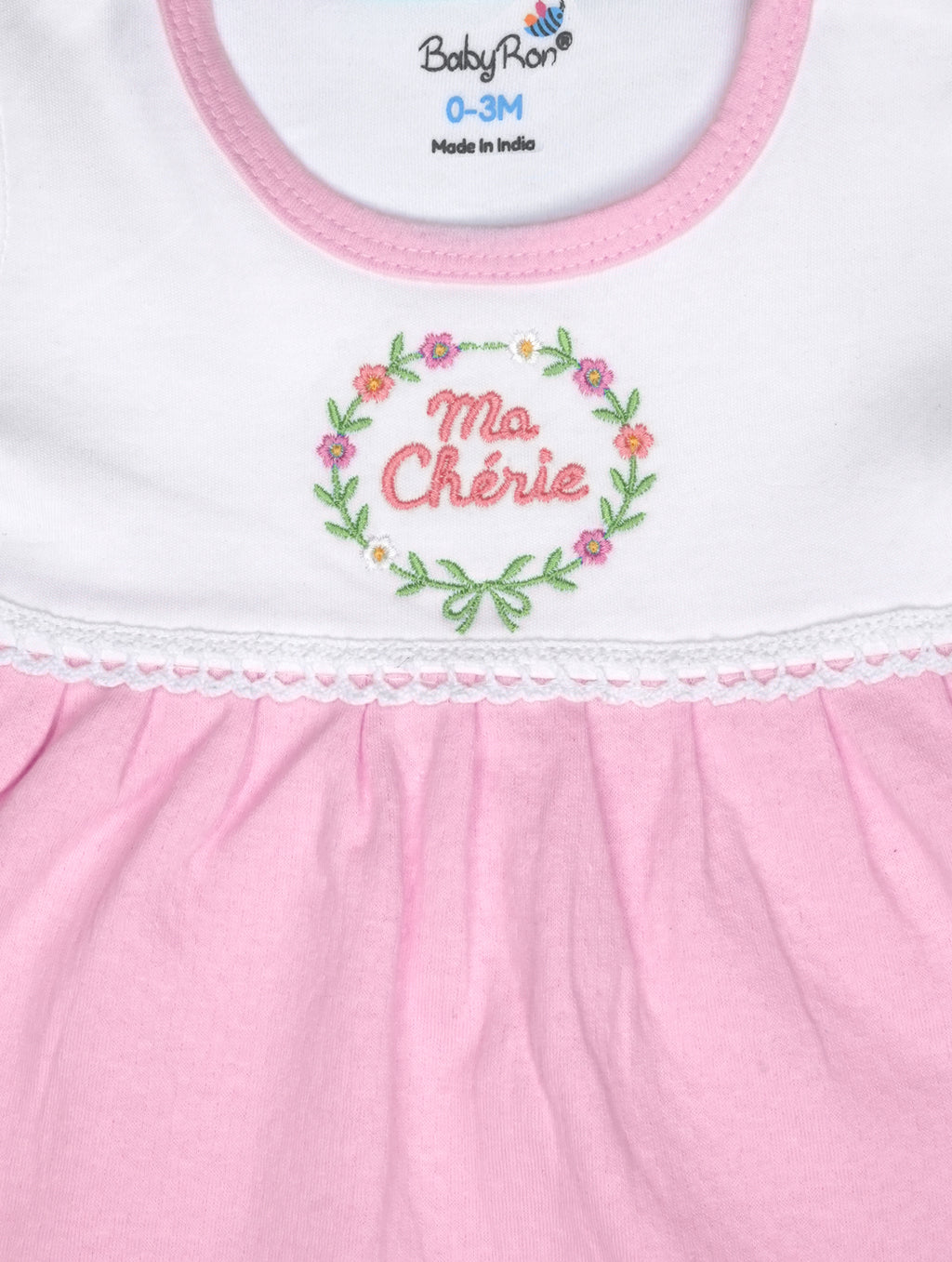 Blush Pink — BabyRon Darling premium organic cotton baby pyjama set worn by baby girl model, soft breathable baby wear for 0–12 months, gentle on sensitive skin, premium baby clothing India by BabyRon