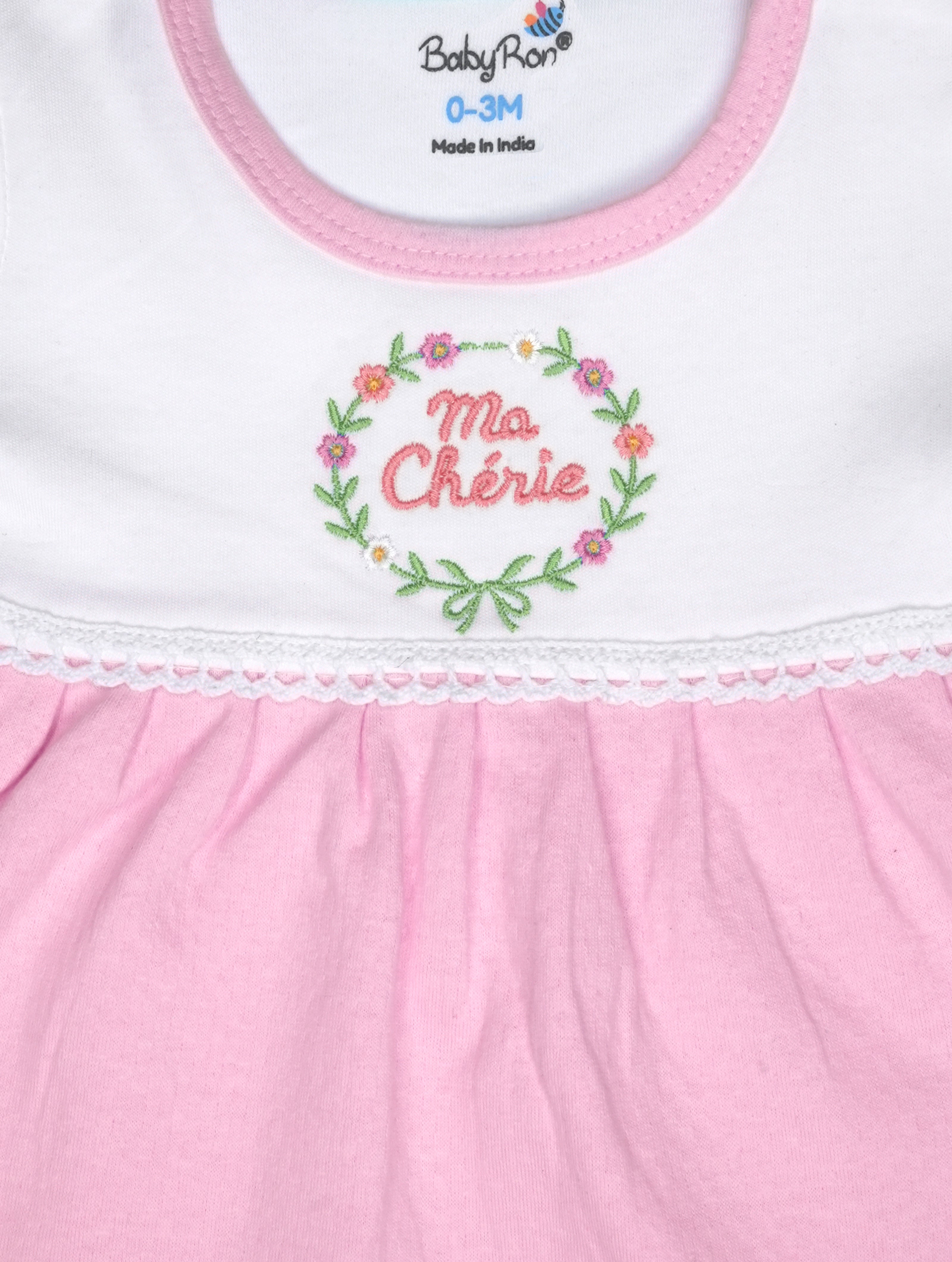 Blush Pink — BabyRon Darling premium organic cotton baby pyjama set worn by baby girl model, soft breathable baby wear for 0–12 months, gentle on sensitive skin, premium baby clothing India by BabyRon