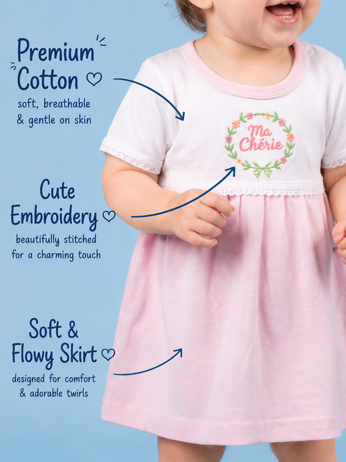 Blush Pink — BabyRon Darling premium organic cotton baby pyjama set worn by baby girl model, soft breathable baby wear for 0–12 months, gentle on sensitive skin, premium baby clothing India by BabyRon