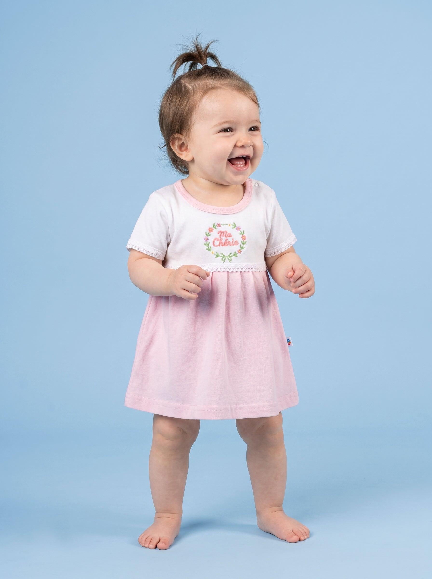 Blush Pink — BabyRon Darling premium organic cotton baby pyjama set worn by baby girl model, soft breathable baby wear for 0–12 months, gentle on sensitive skin, premium baby clothing India by BabyRon