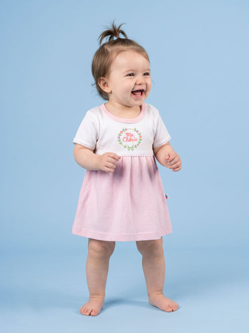 Blush Pink — BabyRon Darling premium organic cotton baby pyjama set worn by baby girl model, soft breathable baby wear for 0–12 months, gentle on sensitive skin, premium baby clothing India by BabyRon