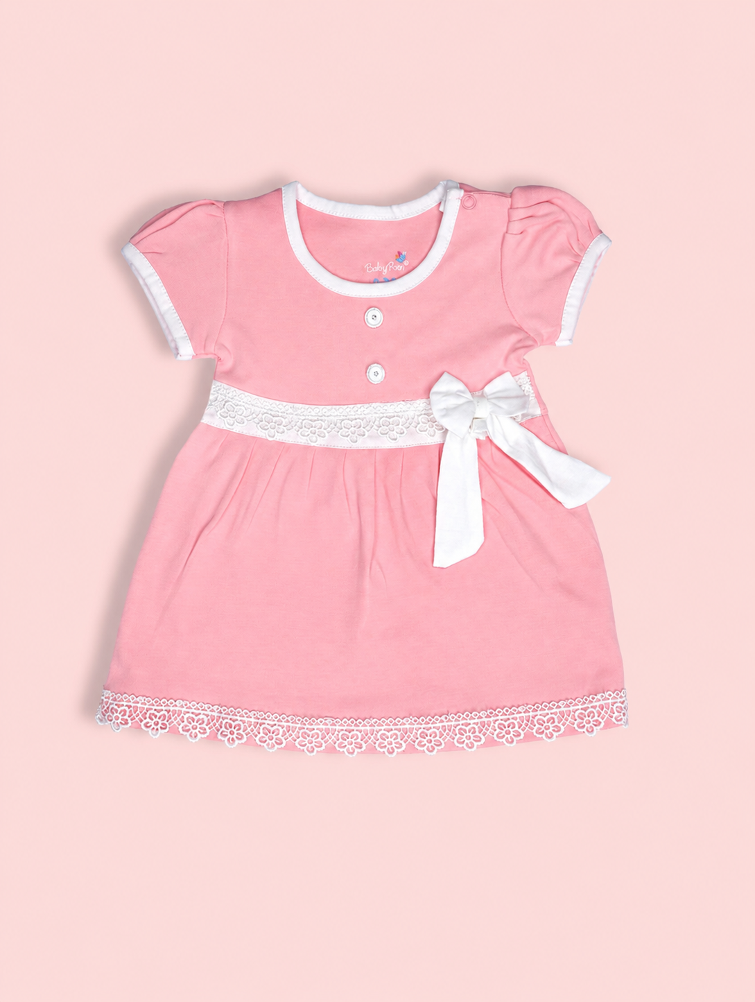 Blush Pink — BabyRon Princess organic cotton baby dress worn by baby model, soft cotton baby clothes for sensitive skin, premium baby clothes India and sustainable baby clothing India by BabyRon