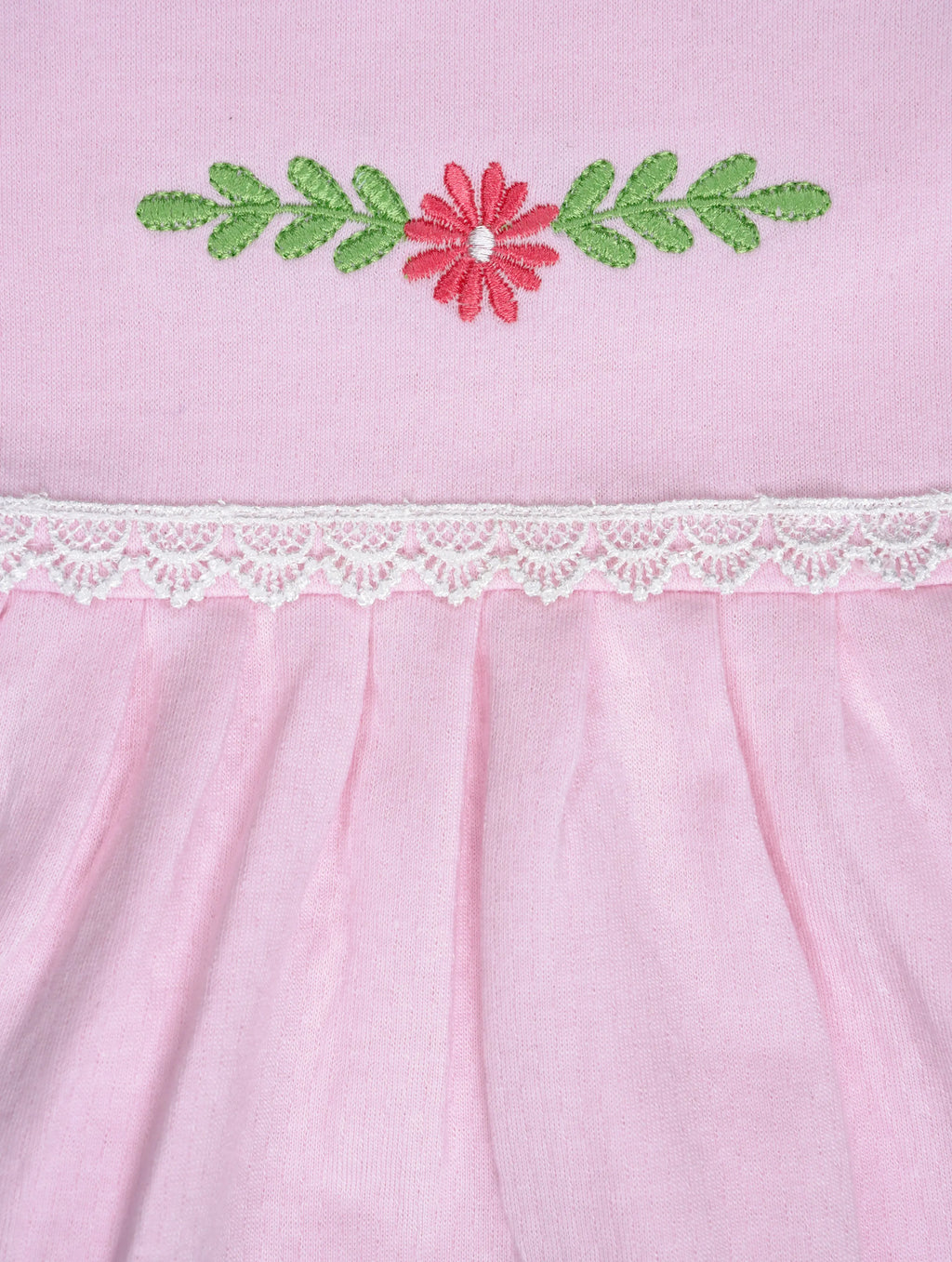 Blush Pink — Tiny Blossom close-up of organic cotton fabric texture and stitching, export quality baby clothes by BabyRon