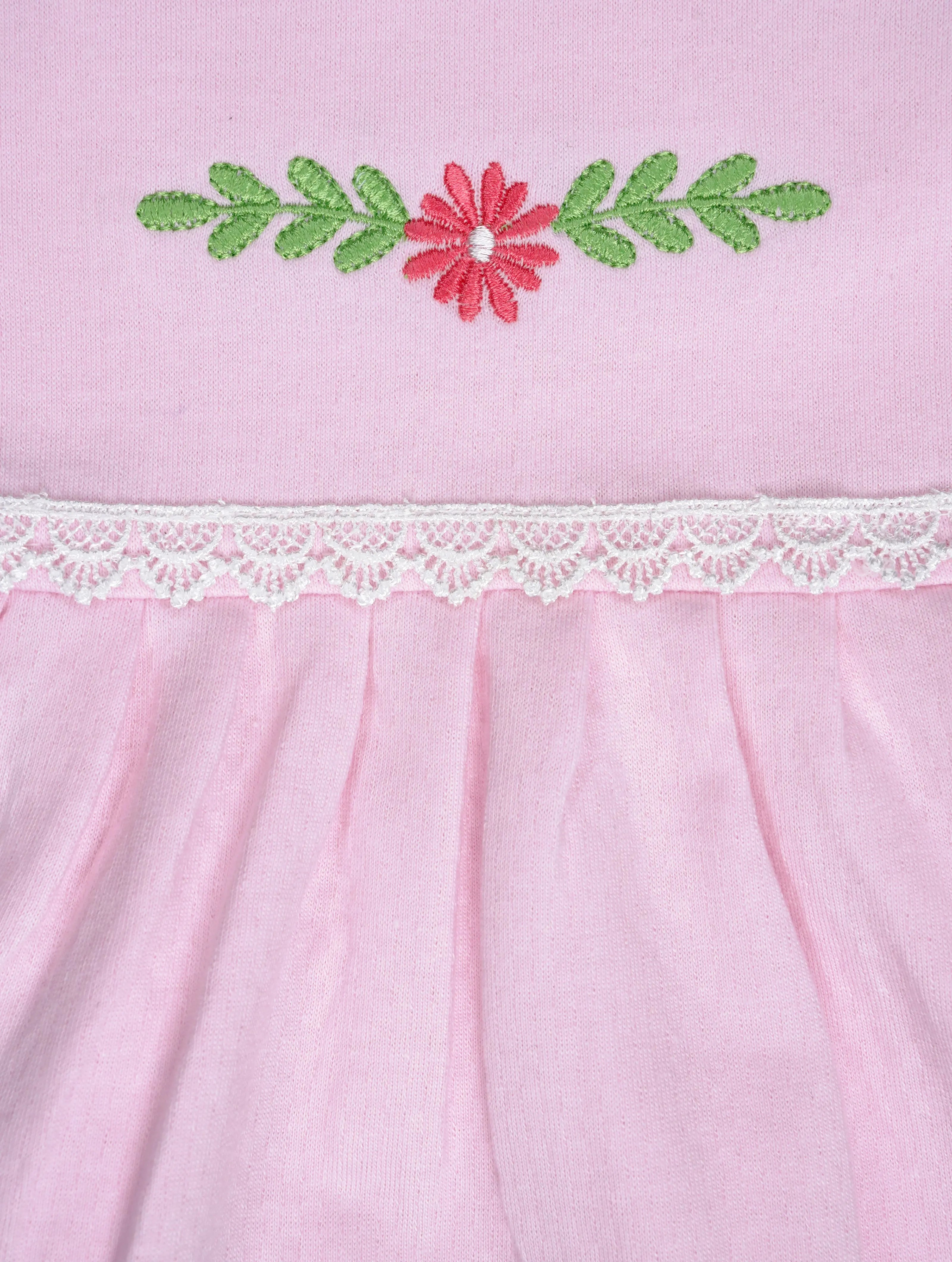 Blush Pink — Tiny Blossom close-up of organic cotton fabric texture and stitching, export quality baby clothes by BabyRon