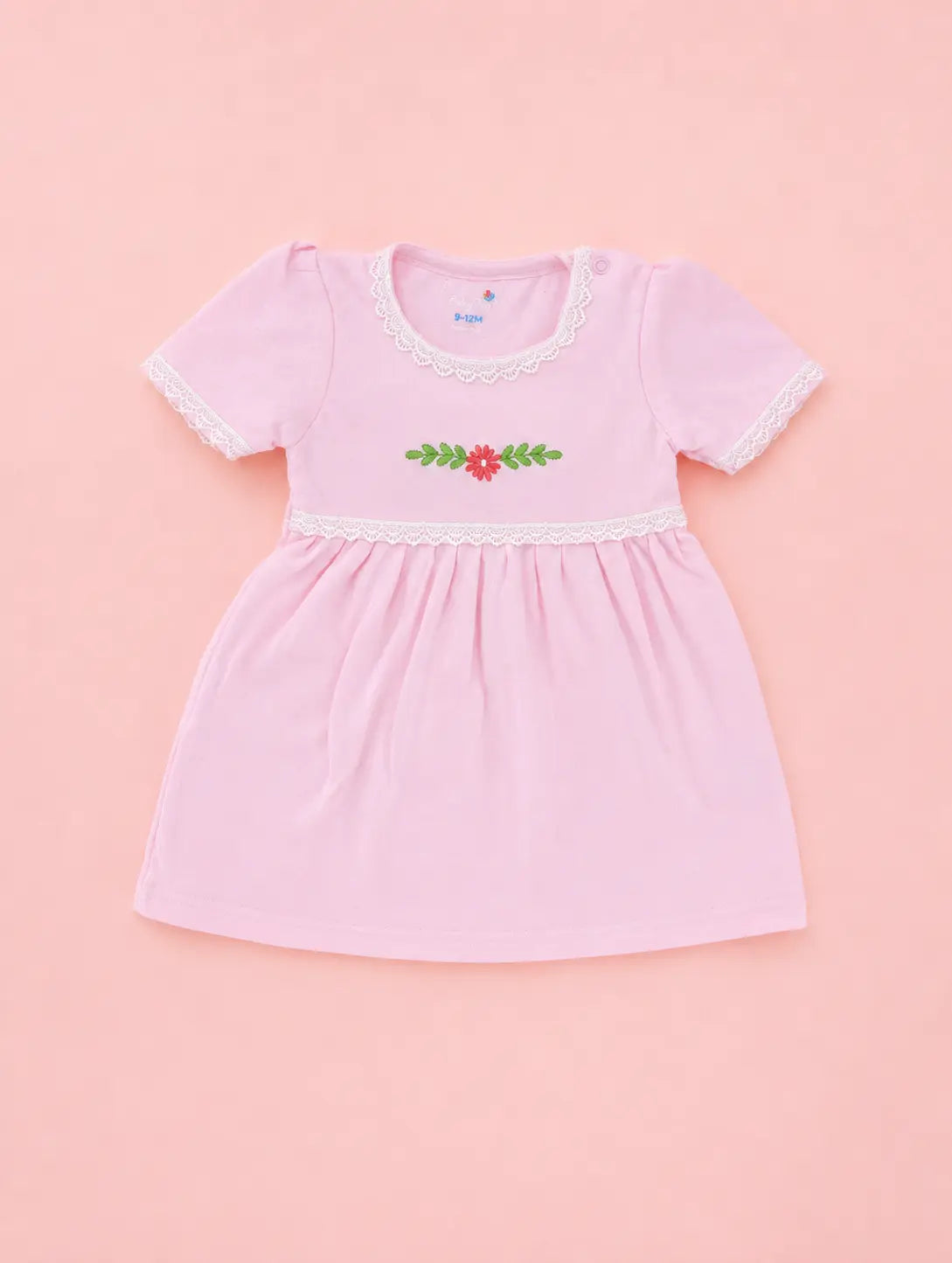 Blush Pink — Tiny Blossom upper dress design and neckline crafted from organic cotton, minimalist baby clothing by BabyRon