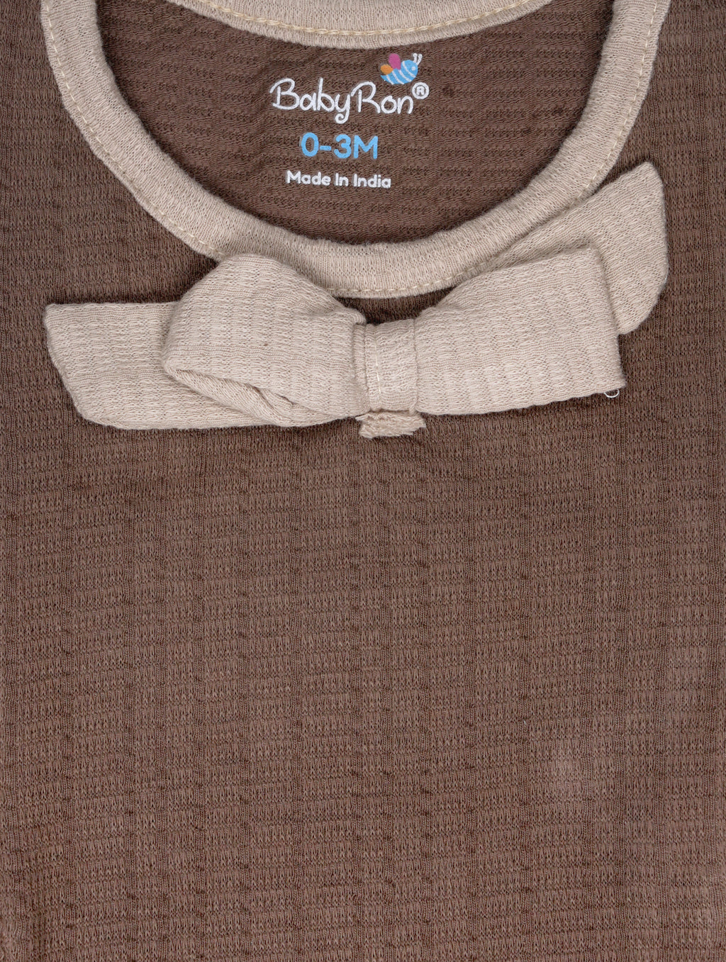 Chocolate Brown — BabyRon Empress organic cotton baby dress worn by baby model, soft cotton baby clothes for sensitive skin, premium baby clothes India and sustainable baby clothing India by BabyRon