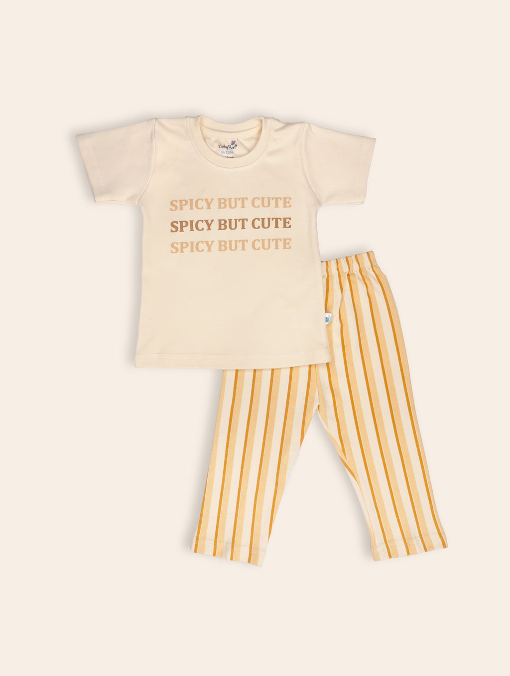 Cocoa Brown — BabyRon Spice premium organic cotton baby pyjama set worn by baby boy model, soft breathable baby wear for 0–12 months, gentle on sensitive skin, premium baby clothing India by BabyRon