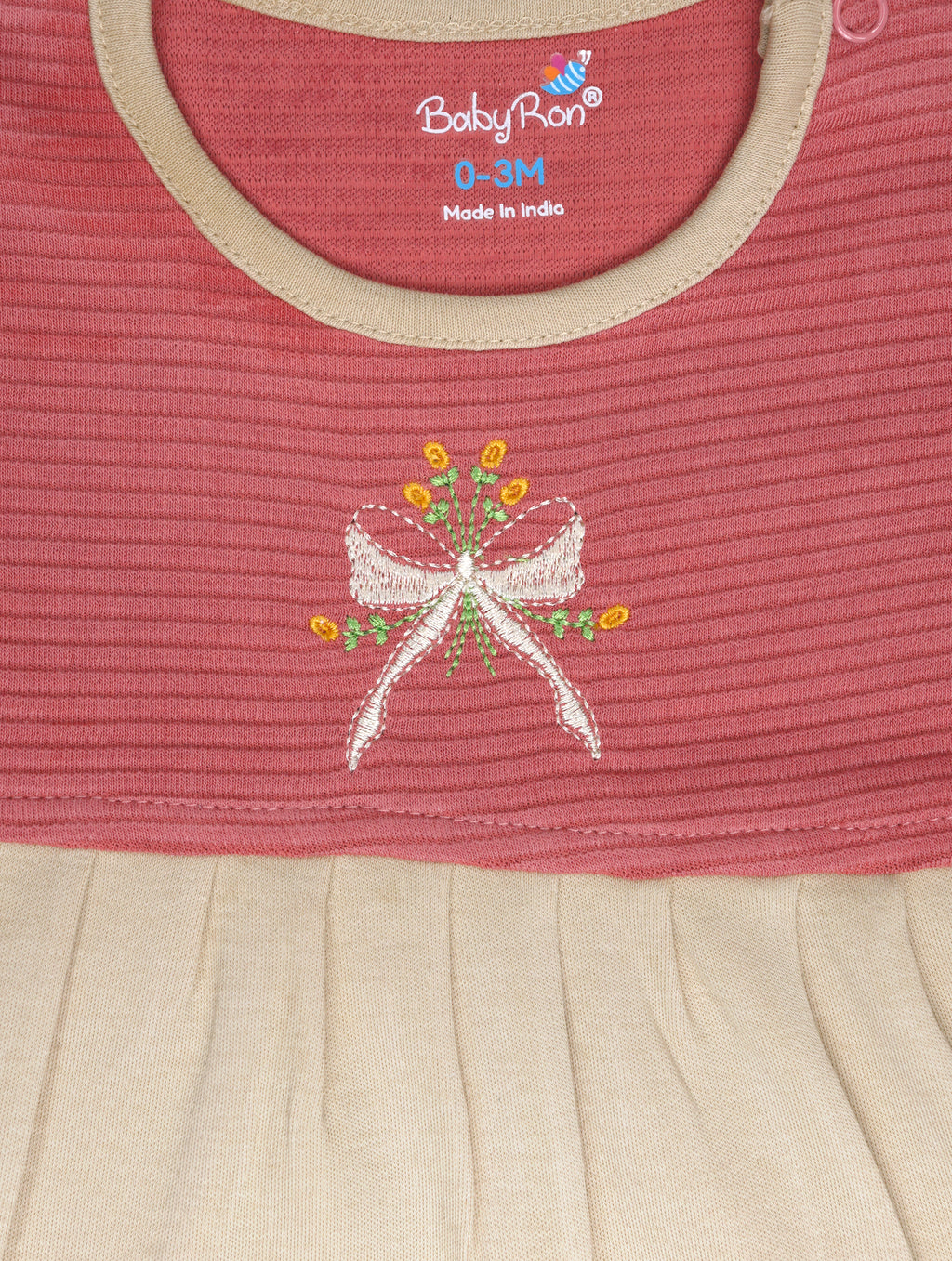 Desert Rose — BabyRon Rosette organic cotton baby dress worn by baby model, soft cotton baby clothes for sensitive skin, premium baby clothes India and sustainable baby clothing India by BabyRon