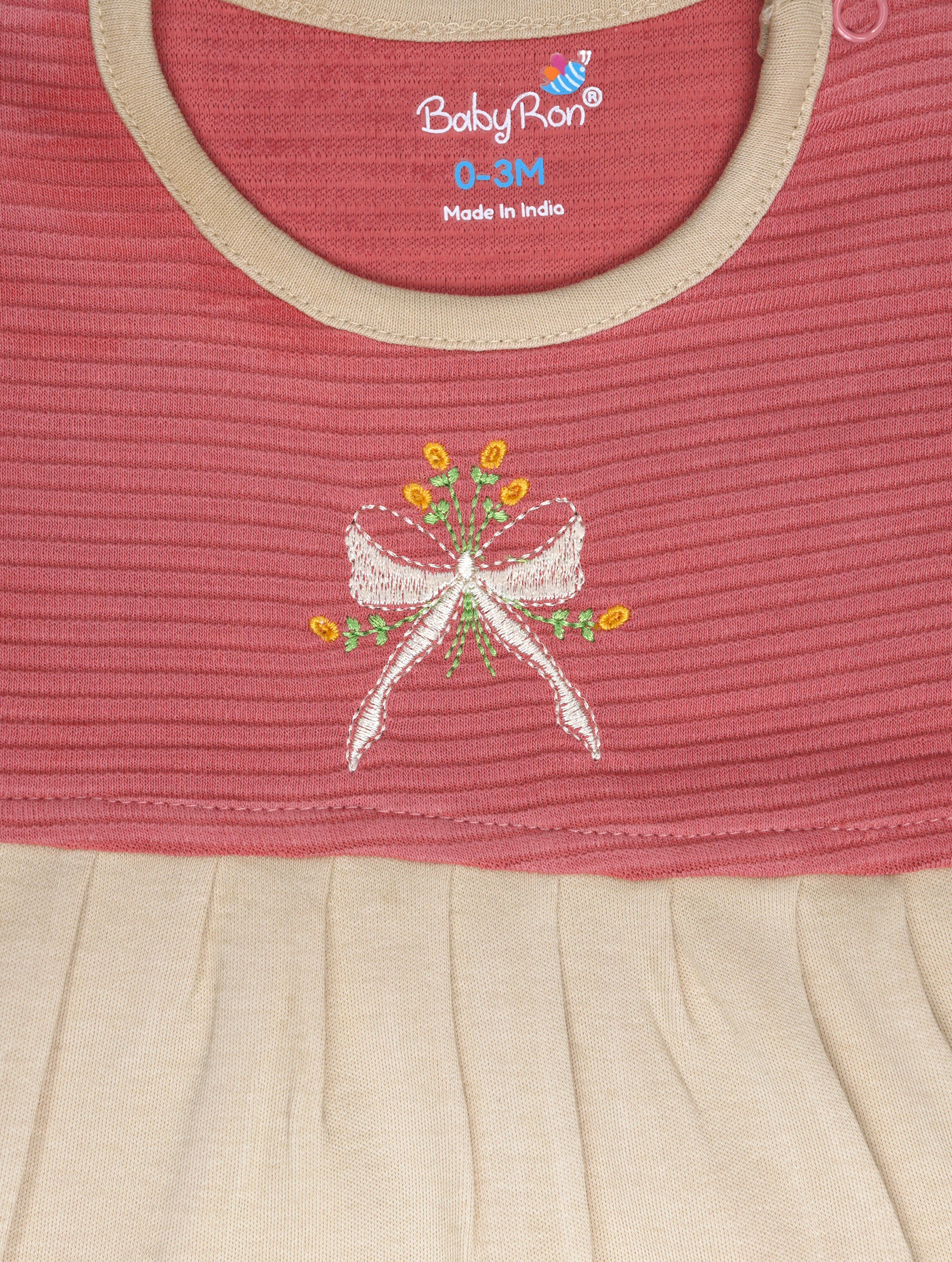 Desert Rose — BabyRon Rosette organic cotton baby dress worn by baby model, soft cotton baby clothes for sensitive skin, premium baby clothes India and sustainable baby clothing India by BabyRon