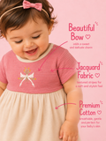 Desert Rose — BabyRon Rosette organic cotton baby dress worn by baby model, soft cotton baby clothes for sensitive skin, premium baby clothes India and sustainable baby clothing India by BabyRon