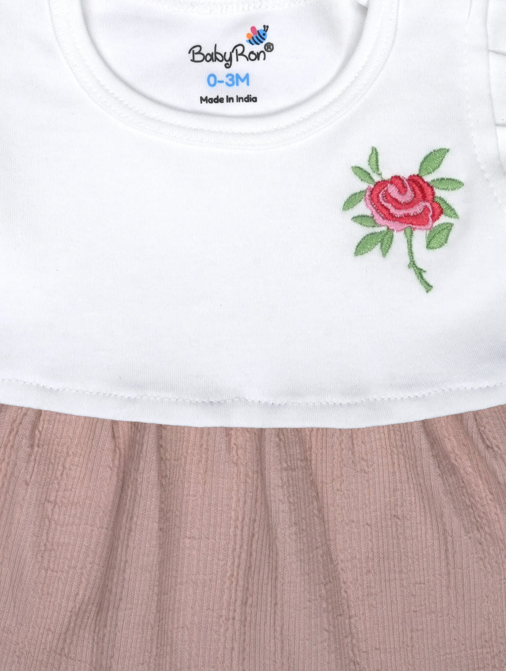 Dusty Pink — Tiny Rose close-up of fabric texture and stitching, export quality baby clothes made from organic cotton by BabyRon