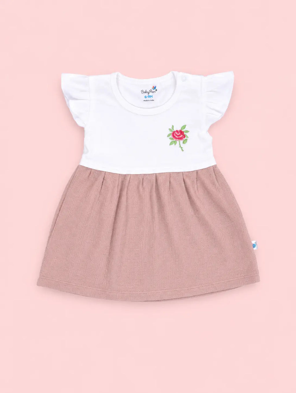 Dusty Pink — Tiny Rose upper dress design and neckline in soft organic cotton, minimalist baby clothing and newborn cotton clothing by BabyRon