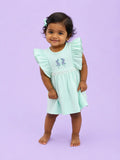 Mint Green — Tiny Lavender organic cotton baby dress worn by baby model, premium baby clothes India and soft cotton baby clothes for sensitive skin by BabyRon