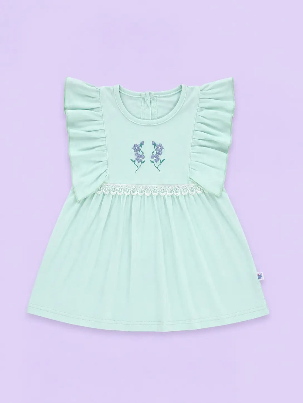 Mint Green — Tiny Lavender upper dress design and neckline crafted from organic cotton, minimalist baby clothing by BabyRon