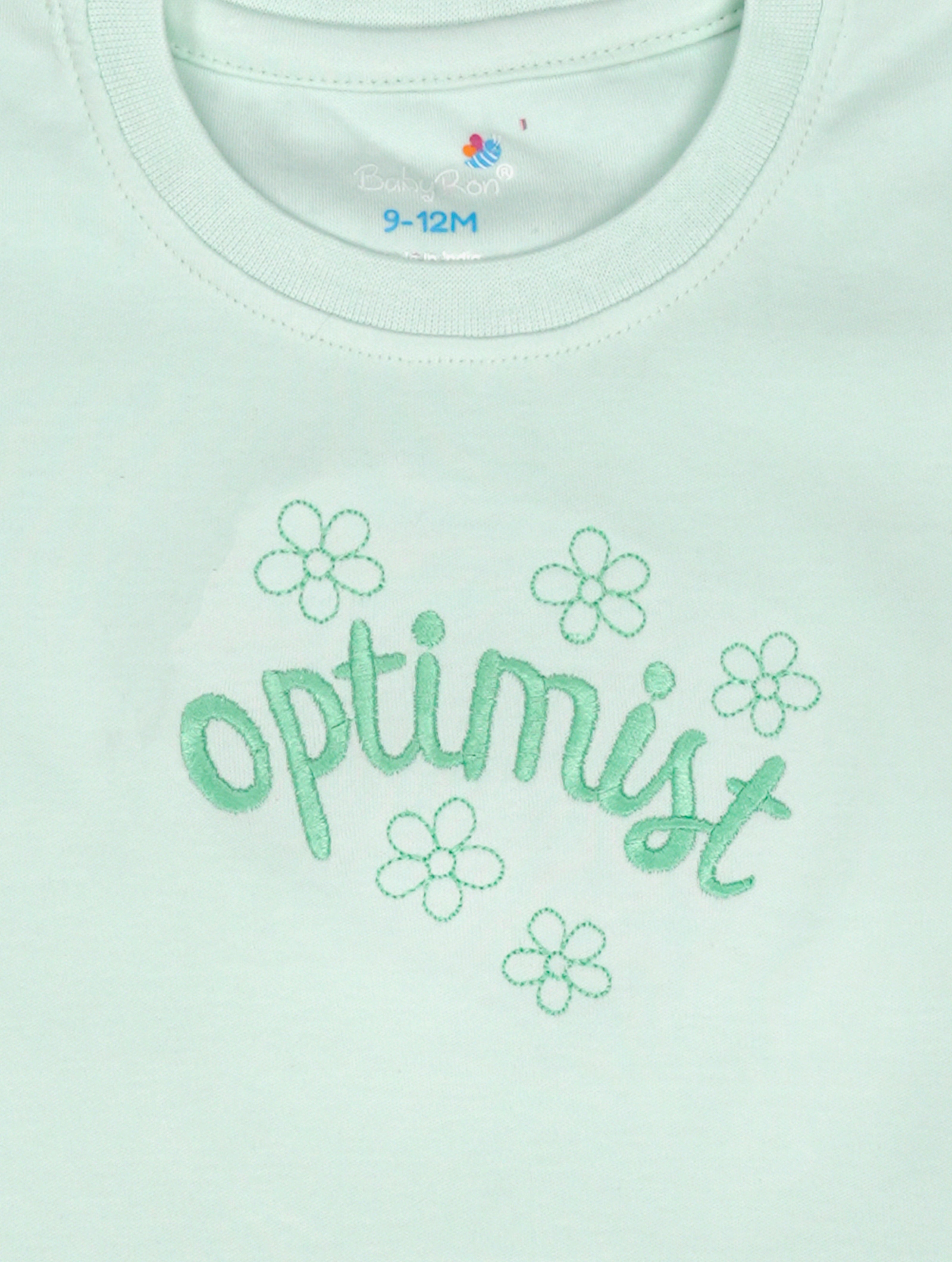 Misty Green — BabyRon Optimist premium organic cotton baby pyjama set worn by baby girl model, soft breathable baby wear for 0–12 months, gentle on sensitive skin, premium baby clothing India by BabyRon
