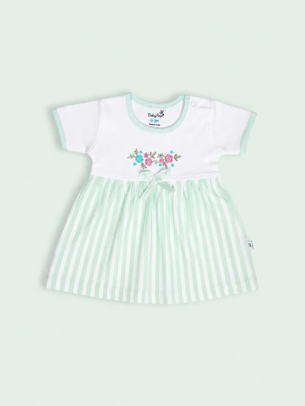 Misty Green — Tiny Meadow upper dress design and neckline crafted from organic cotton, minimalist baby clothing and premium newborn clothing by BabyRon India