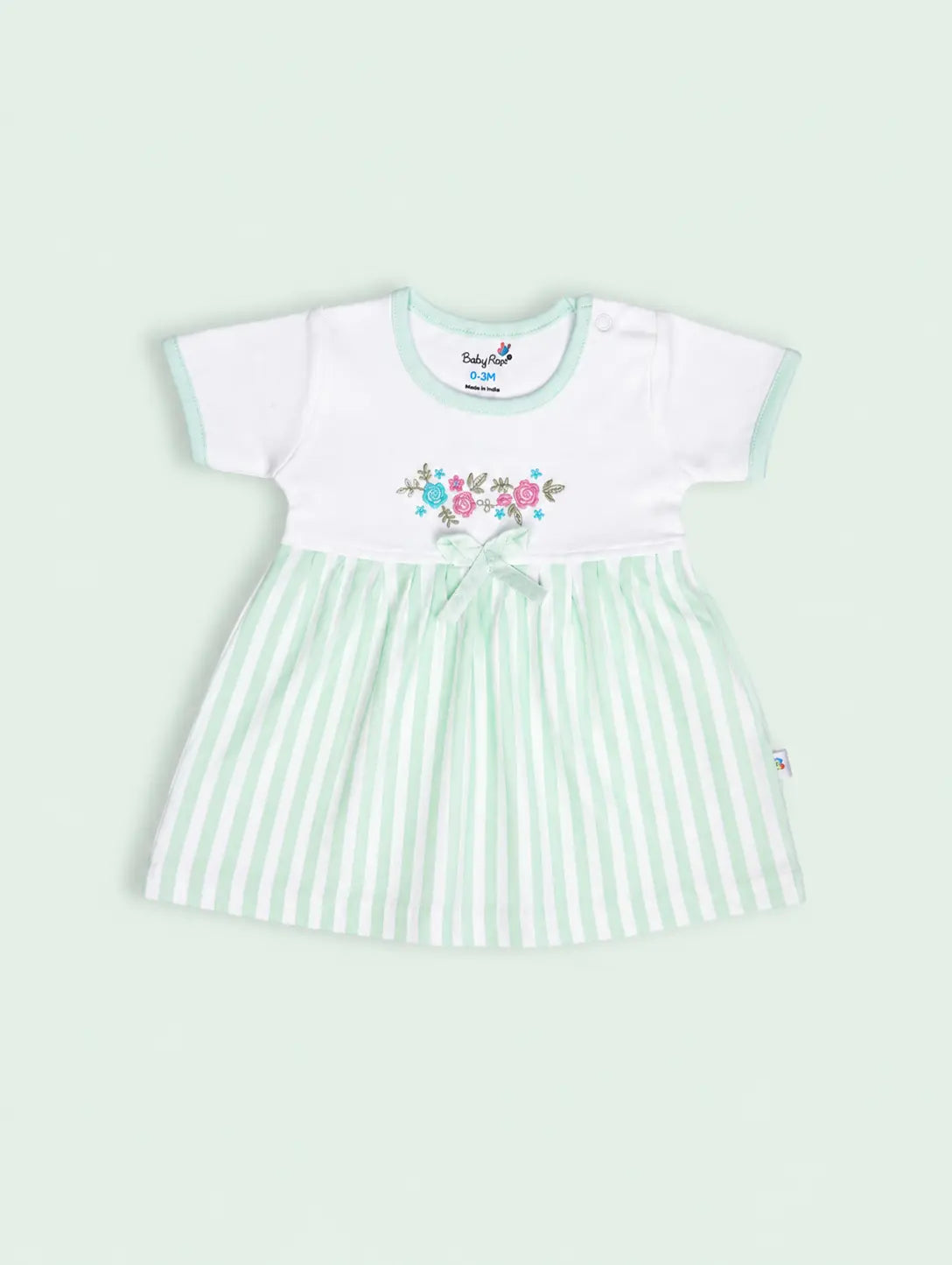 Misty Green — Tiny Meadow upper dress design and neckline crafted from organic cotton, minimalist baby clothing and premium newborn clothing by BabyRon India