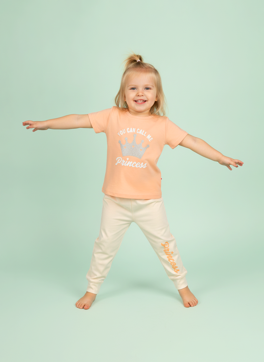Orange Zest — BabyRon Princess premium organic cotton baby pyjama set worn by baby girl model, soft breathable baby wear for 0–12 months, gentle on sensitive skin, premium baby clothing India by BabyRon