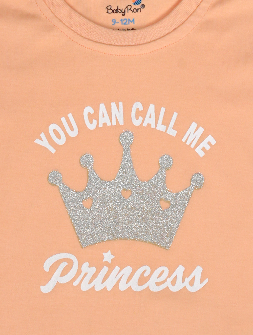 Orange Zest — BabyRon Princess premium organic cotton baby pyjama set worn by baby girl model, soft breathable baby wear for 0–12 months, gentle on sensitive skin, premium baby clothing India by BabyRon