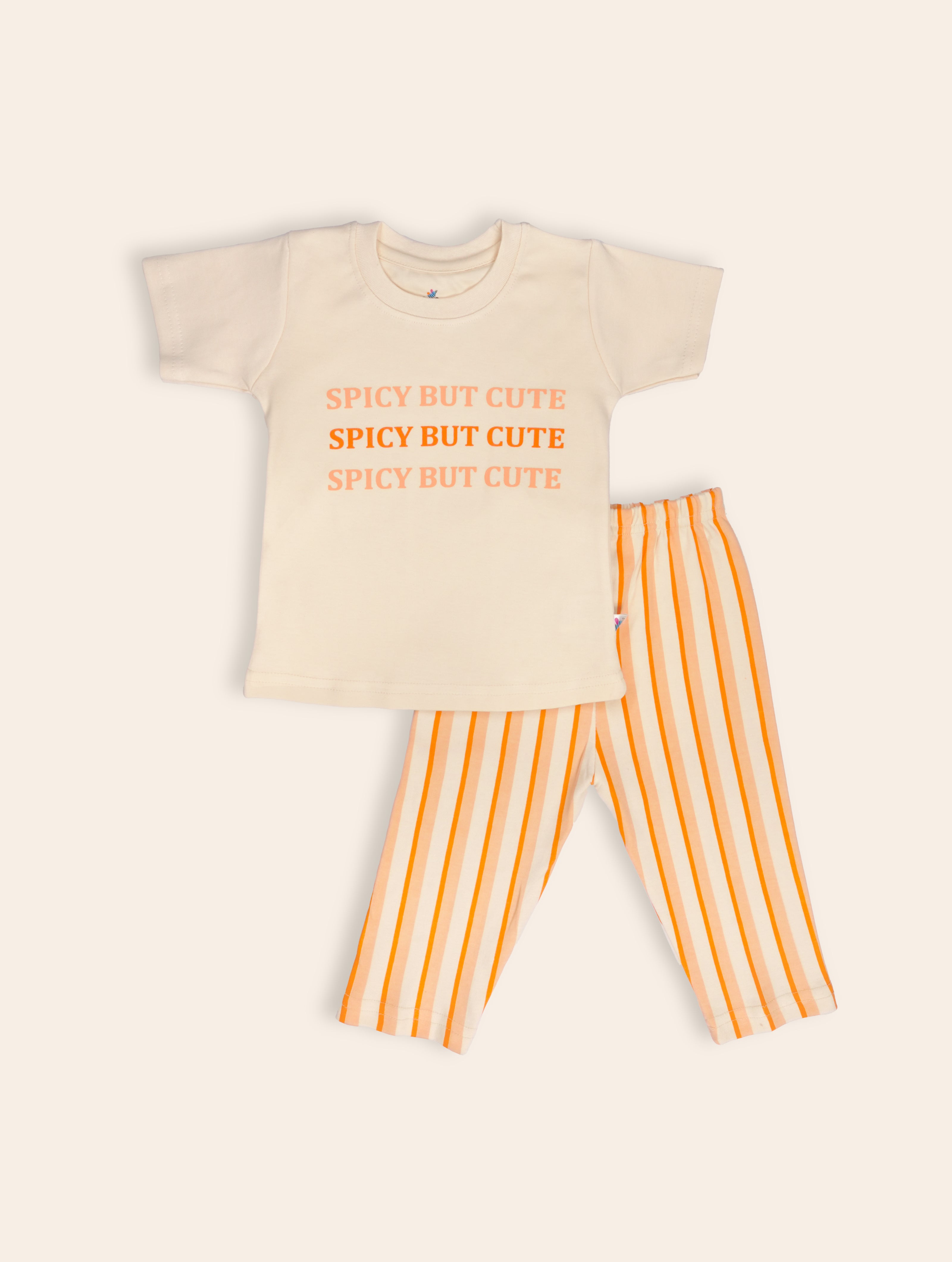 Orange Zest — BabyRon Spice premium organic cotton baby pyjama set worn by baby boy model, soft breathable baby wear for 0–12 months, gentle on sensitive skin, premium baby clothing India by BabyRon