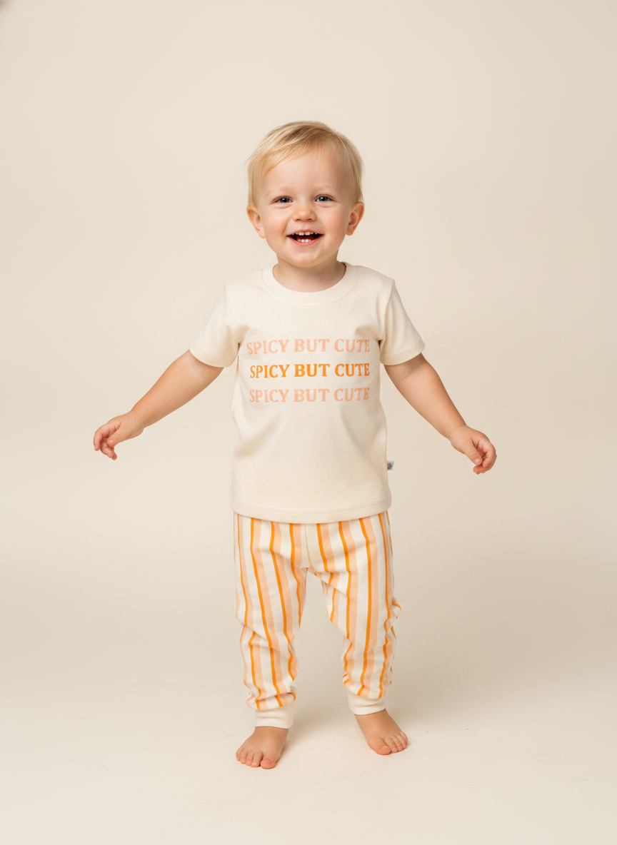 Orange Zest — BabyRon Spice premium organic cotton baby pyjama set worn by baby boy model, soft breathable baby wear for 0–12 months, gentle on sensitive skin, premium baby clothing India by BabyRon