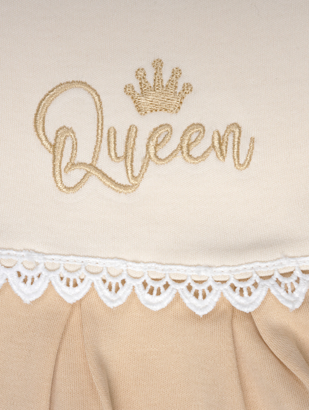 Peanut Butter — BabyRon Queen premium organic cotton baby pyjama set worn by baby girl model, soft breathable baby wear for 0–12 months, gentle on sensitive skin, premium baby clothing India by BabyRon
