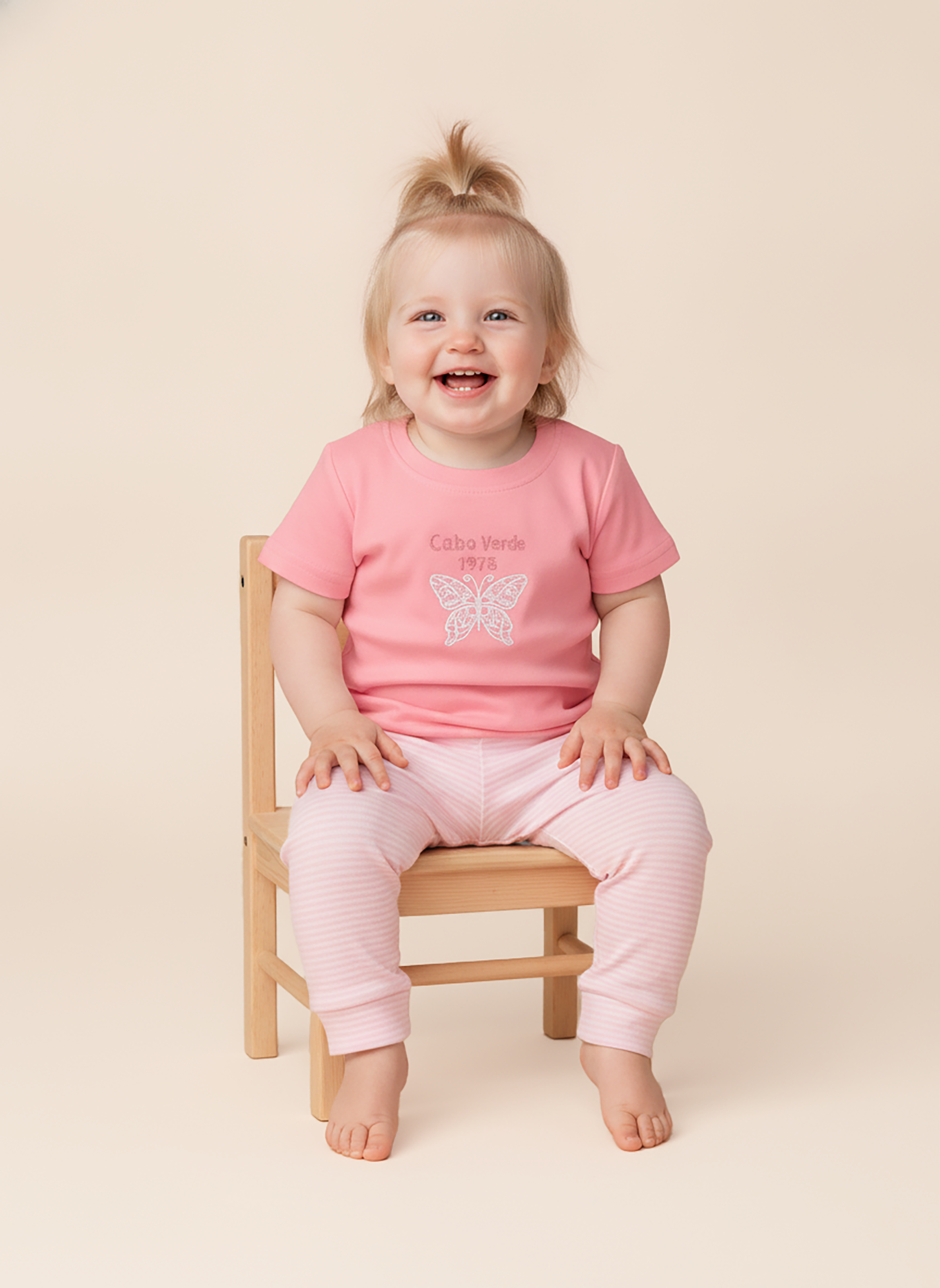 Pearl Pink — BabyRon Butterfly premium organic cotton baby pyjama set worn by baby girl model, soft breathable baby wear for 0–12 months, gentle on sensitive skin, premium baby clothing India by BabyRon