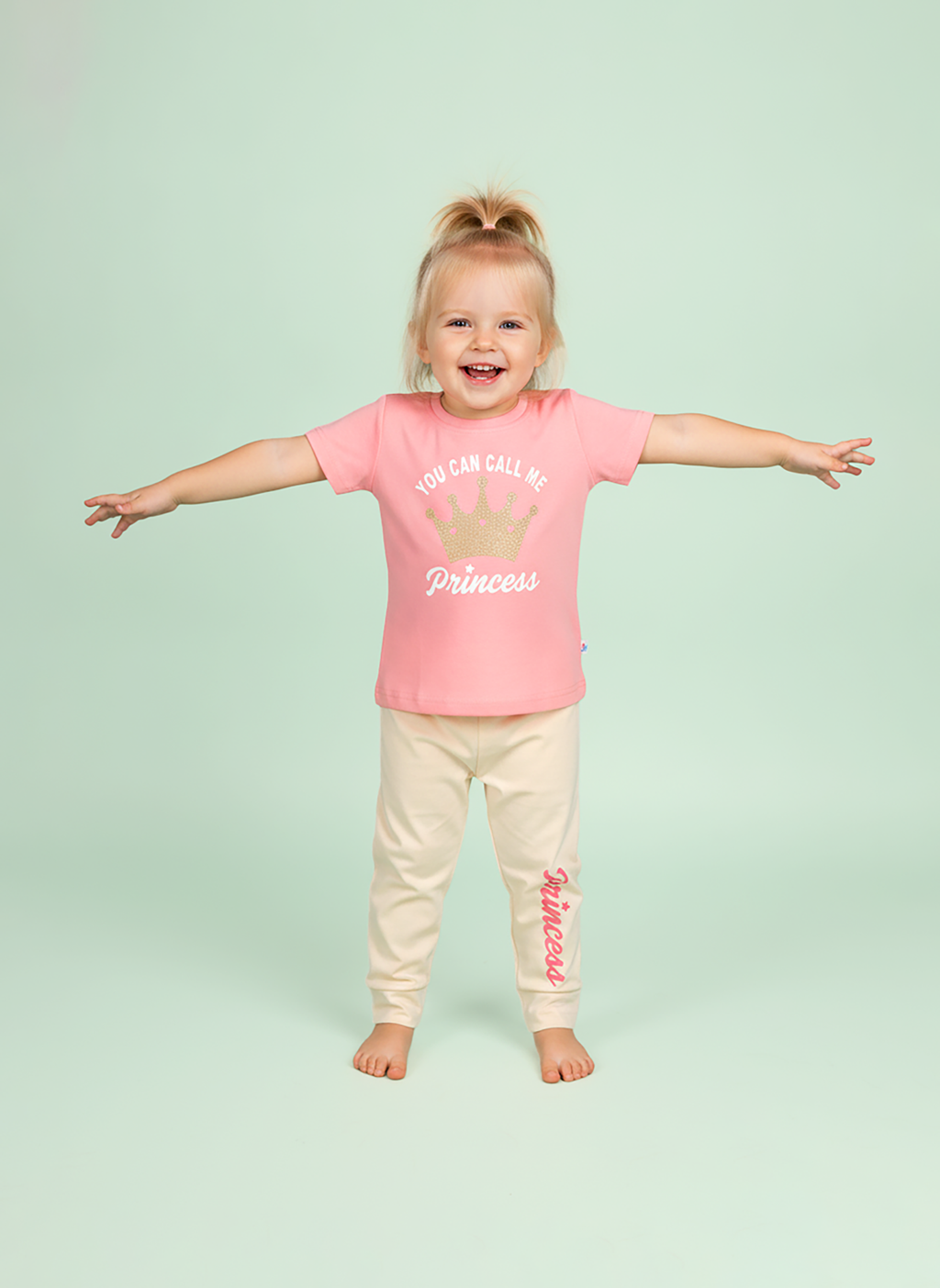 Pearl Pink — BabyRon Princess premium organic cotton baby pyjama set worn by baby girl model, soft breathable baby wear for 0–12 months, gentle on sensitive skin, premium baby clothing India by BabyRon