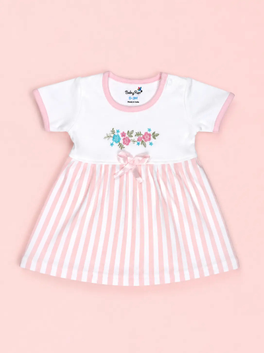 Powder Pink — Tiny Meadow upper dress design and neckline crafted from organic cotton, minimalist baby clothing and premium newborn clothing by BabyRon India