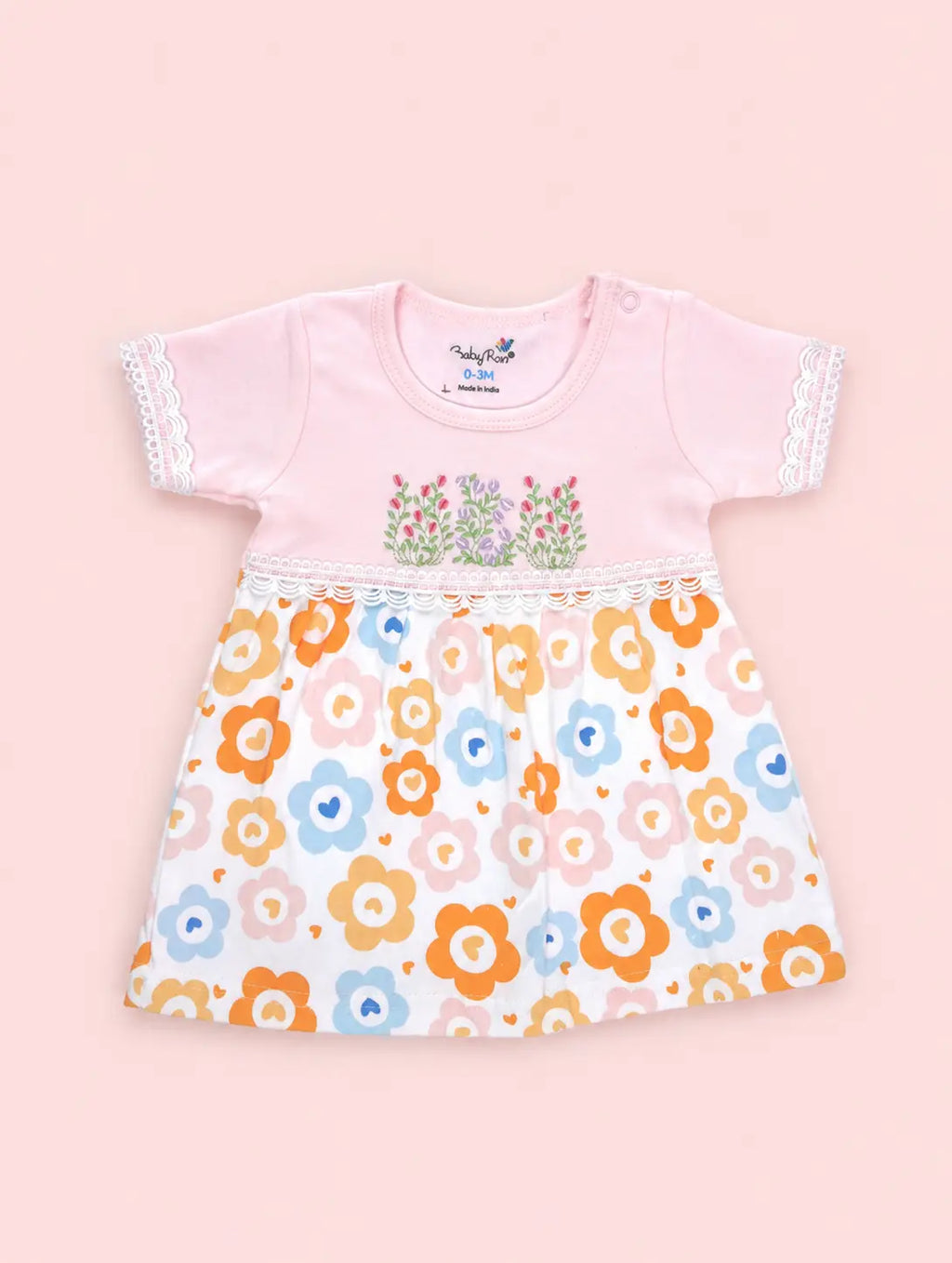 Powder Pink — Tiny Tulip upper dress design and neckline in soft organic cotton, minimalist baby clothing by BabyRon