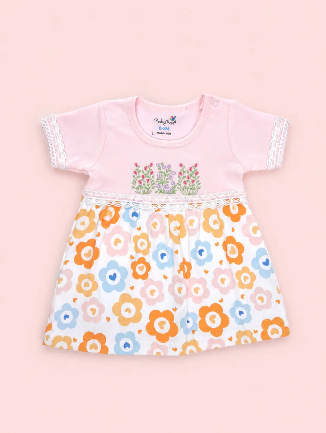Powder Pink — Tiny Tulip upper dress design and neckline in soft organic cotton, minimalist baby clothing by BabyRon