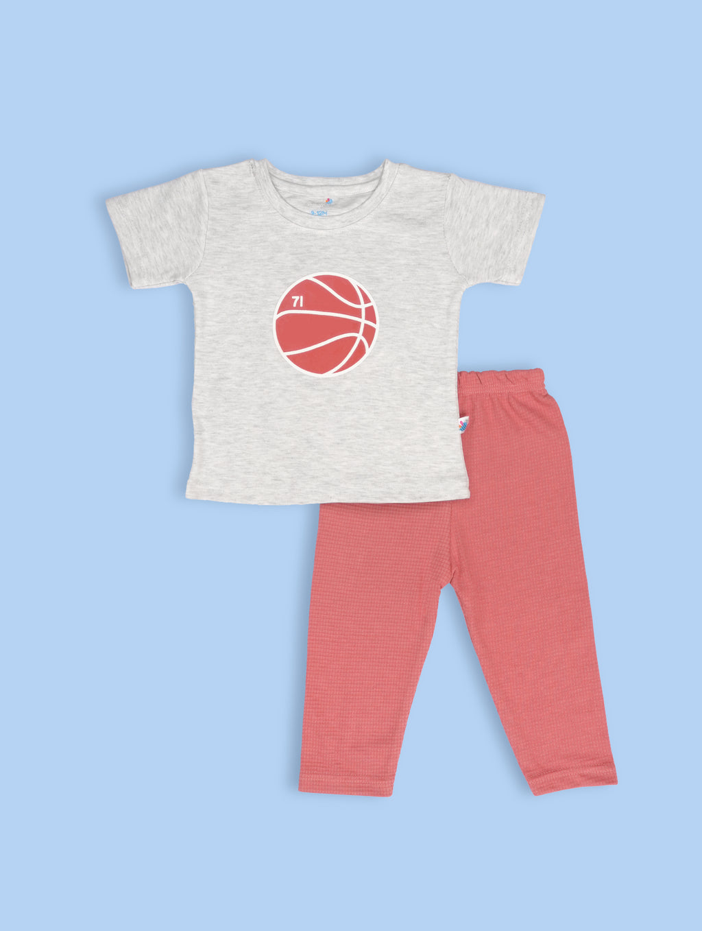 Rustic Clay — BabyRon Bounce organic cotton baby romper set worn by baby boy model, soft cotton baby clothes for sensitive skin, premium baby clothes India and sustainable baby clothing India by BabyRon