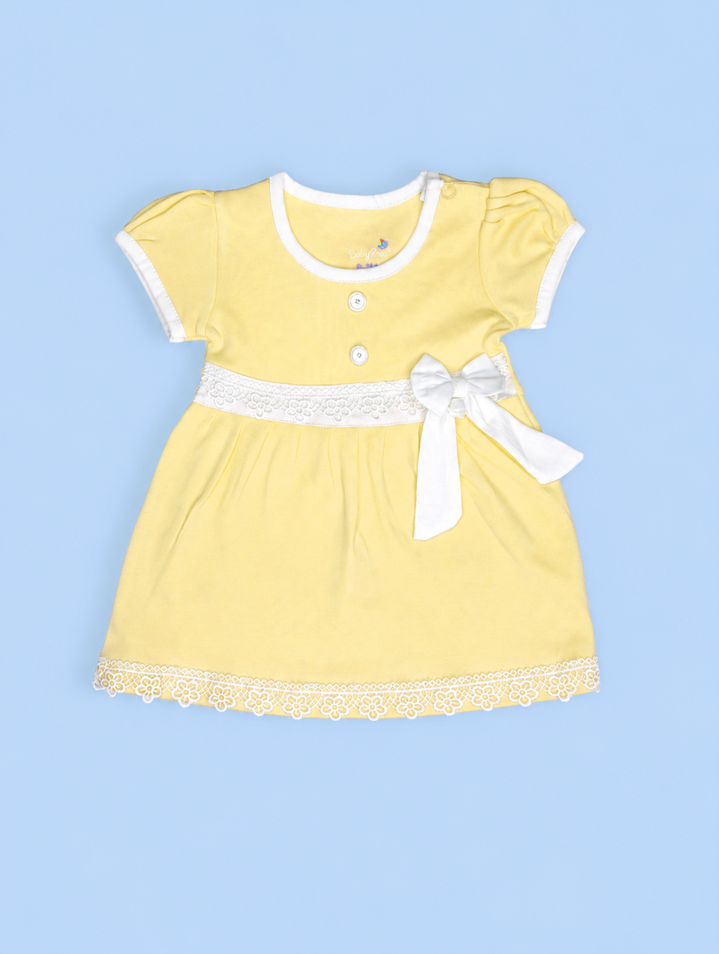 Sunshine Yellow — BabyRon Princess organic cotton baby dress worn by baby model, soft cotton baby clothes for sensitive skin, premium baby clothes India and sustainable baby clothing India by BabyRon