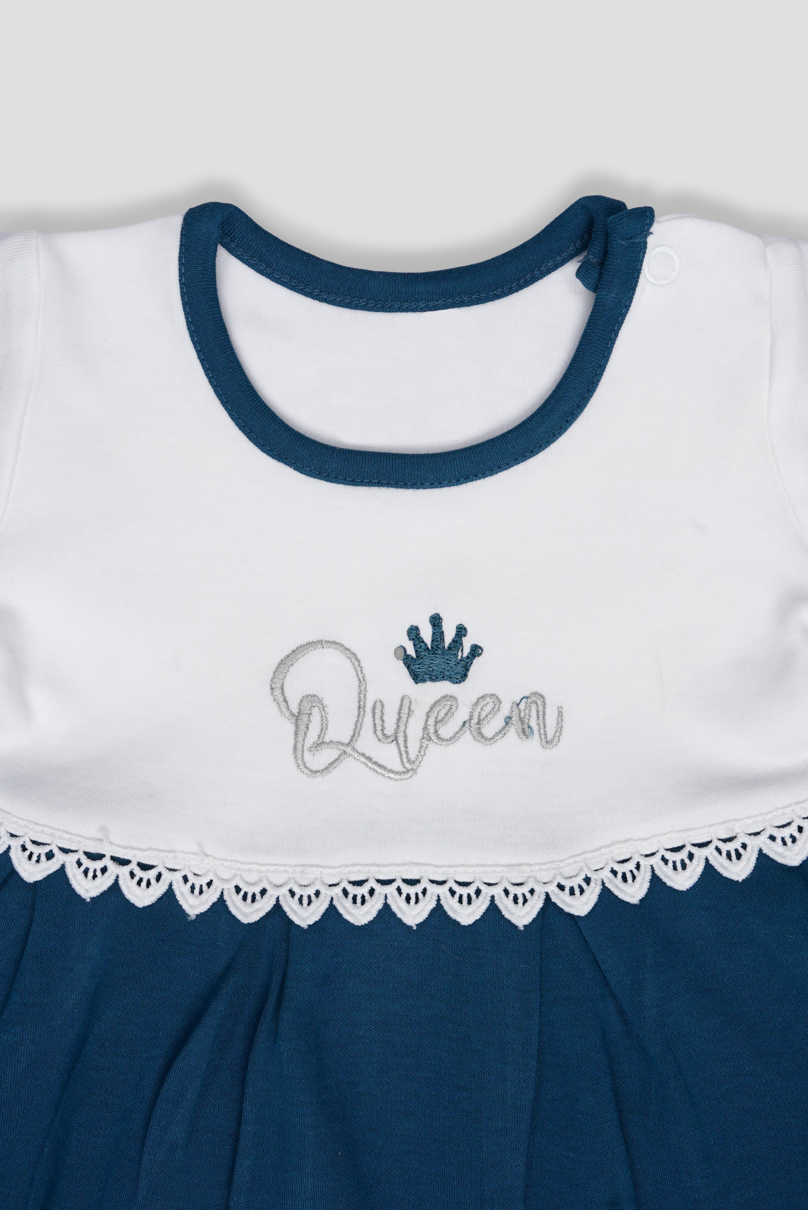 Twilight Blue — BabyRon Queen premium organic cotton baby pyjama set worn by baby girl model, soft breathable baby wear for 0–12 months, gentle on sensitive skin, premium baby clothing India by BabyRon