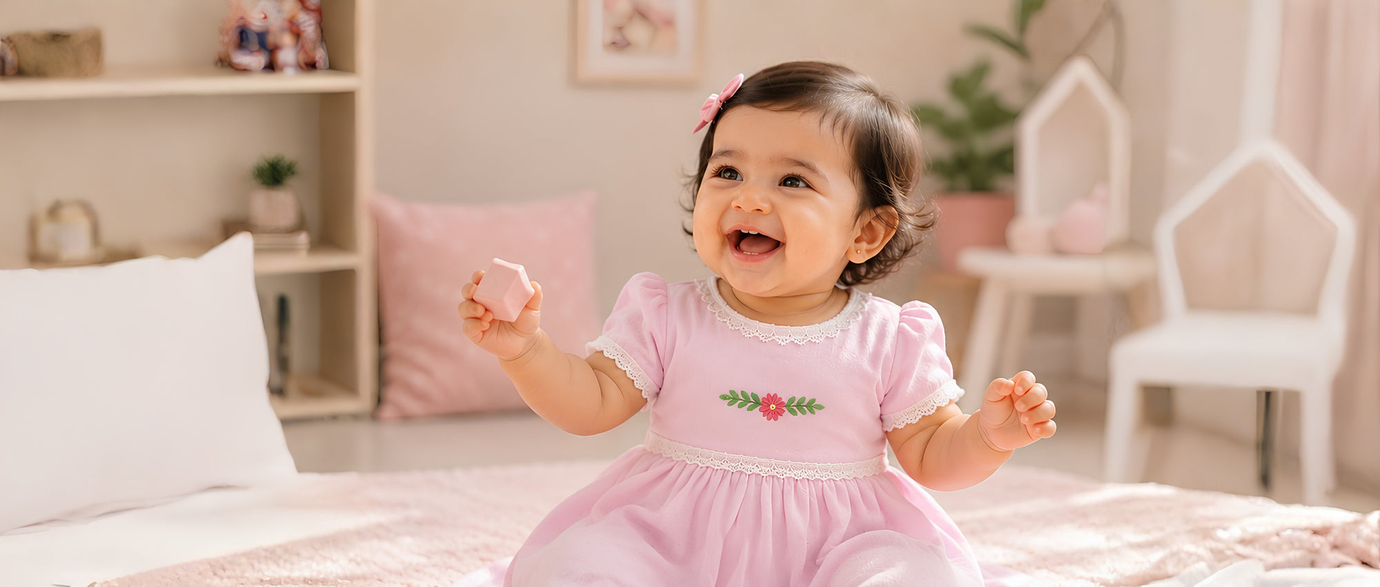 BabyRon premium organic cotton baby dress in soft pink for newborn girls - soft cotton baby clothes for sensitive skin - organic cotton baby clothes made in India by Ronak Fashion